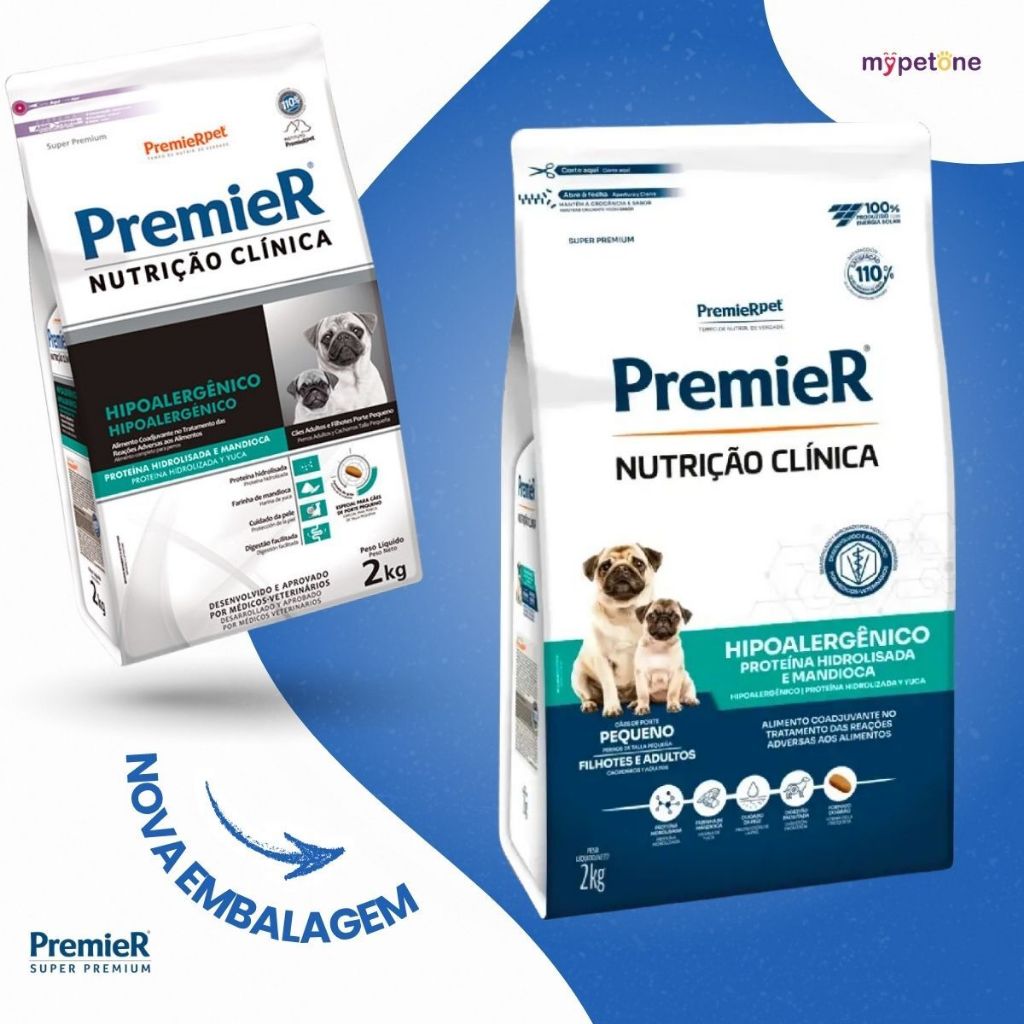 Ração Premier Clinica Cães Hipoalergênico Pequeno Porte Sabor Mandioca 2kg