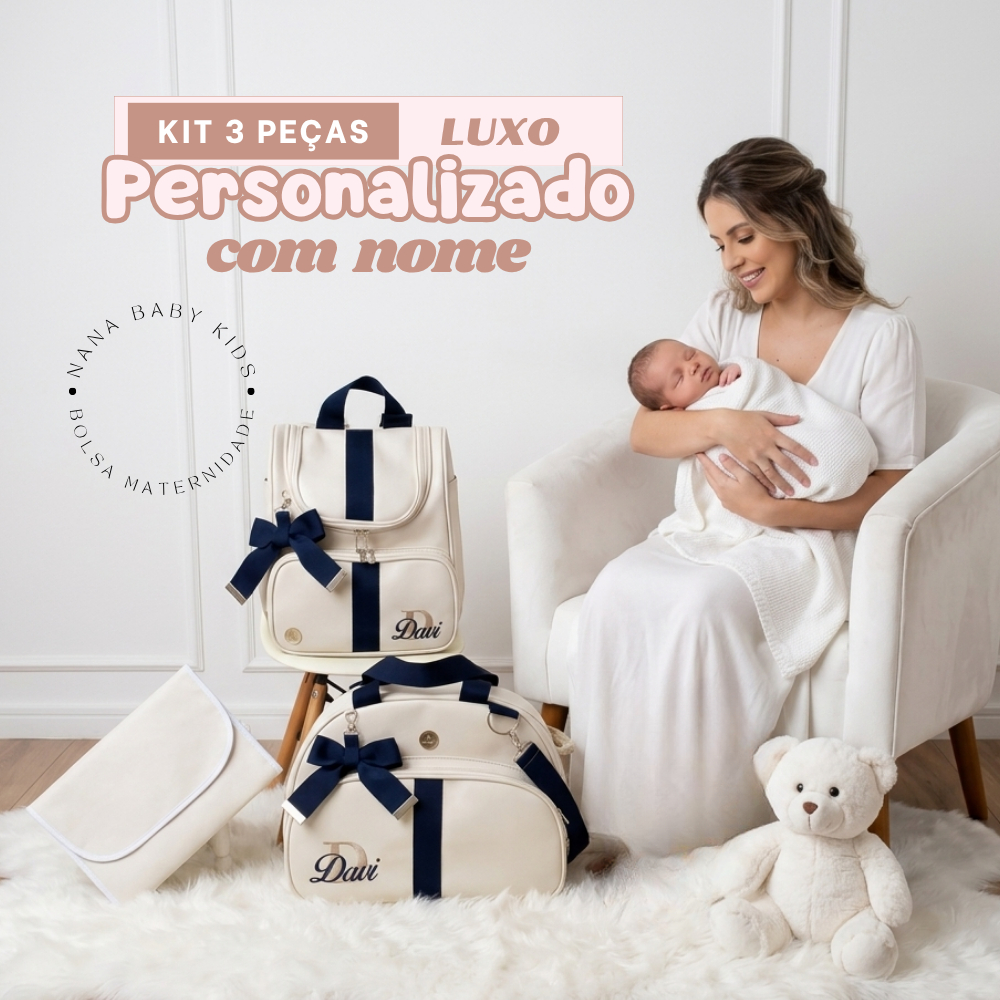 kit maternidade 3 peças bordado personalizado com nome / térmica e impermeável l mochila 3D