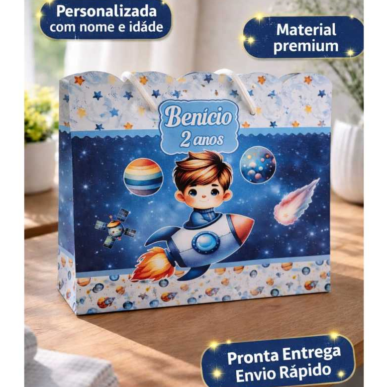 Sacolinha Personalizada Astronauta com Nome e Idade | Lembrancinha de Aniversário