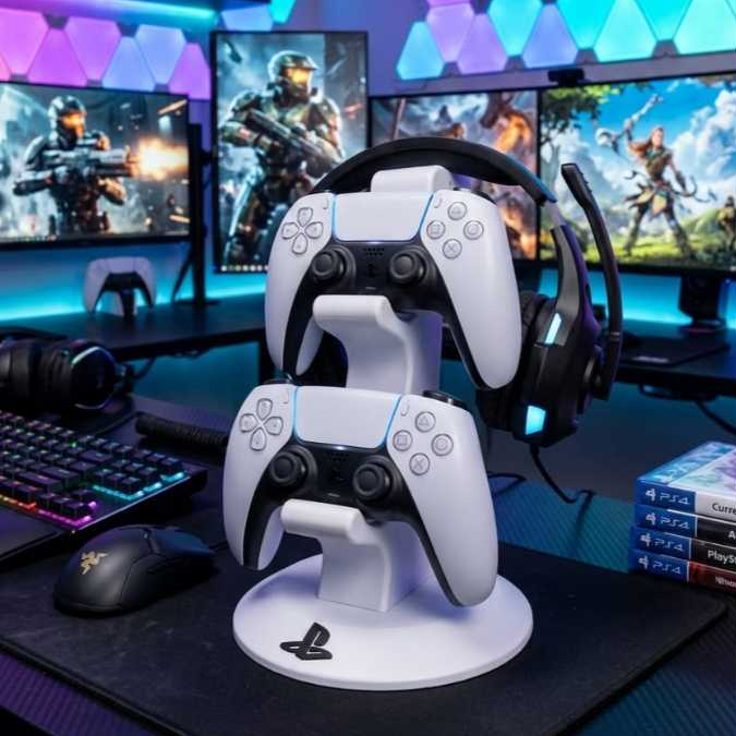 Suporte PS5 para Headset e Controle DualSense – Organizador Gamer Porta Controle PlayStation 5 - Porta CDs Gamer