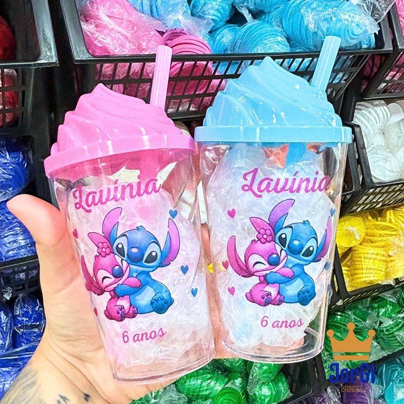 60 Lembrancinha Festa Infantil Copo Personalizado 300ml com Tampa e Canudo Aniversário