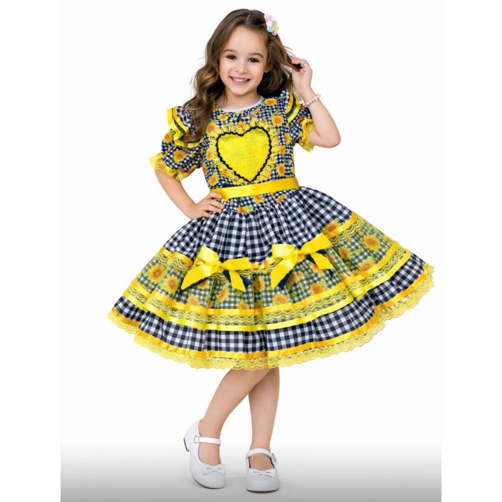 Vestido Junino Caipira Rodado sUPER Luxo São João Quadrilha +Shorts