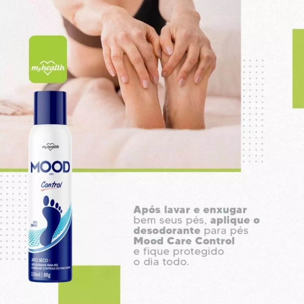 Detalhes do Desodorante Pés Spray Mood Care Control 150ml Uso Dia Jato Seco Ação Prolongada Anti Odor