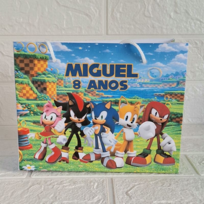 Sacolinha Personalizada Sonic e seus amigos lembrancinha personalizada para festa de aniversário
