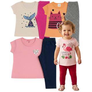 Kit com 3 Conjuntos Menina Infantil 1 Ano Camiseta e legging em Oferta na Shopee