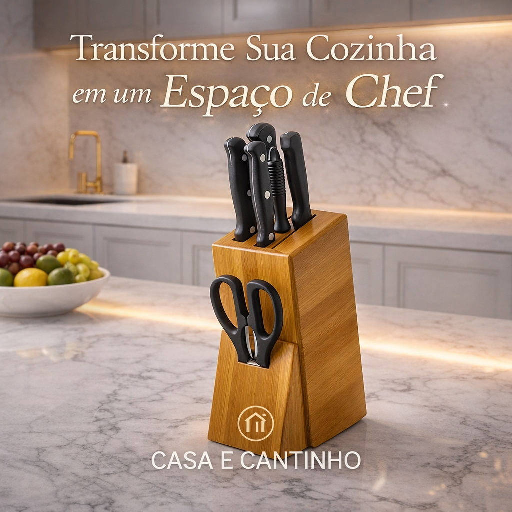 Cepo Suporte Organizador de Faca Tesoura Utensílios de Cozinha Faqueiro de Bancada Bambu Anti Fungos