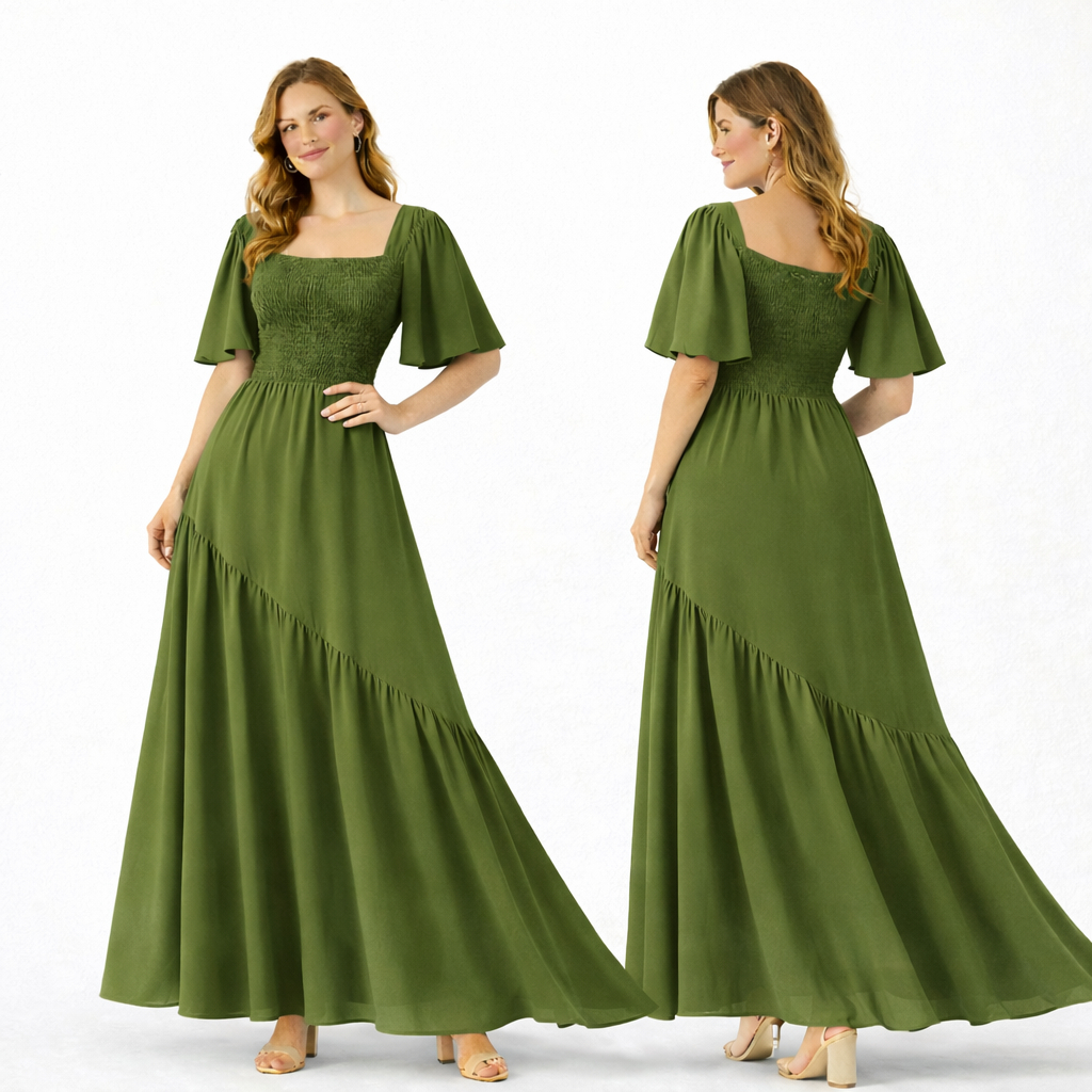 Vestido Longo Feminino Soltinho Com Lastex Manga Fluida Elegante Festa Tendência Look Casual Chic