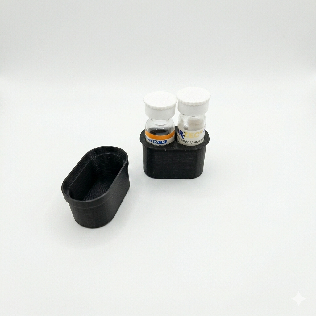 Porta Estojo para 2 Ampolas de 3ml Duplo Organizador Compacto e Resistente + 2 Tampinhas de Brinde