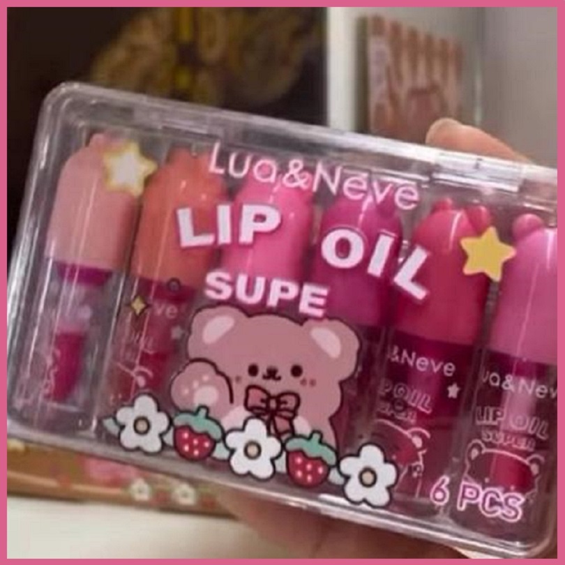Caixinha 6 Mini Lip Oil Gloss Com Brilho Lua e Neve - Super Fofo Vem na Caixinha
