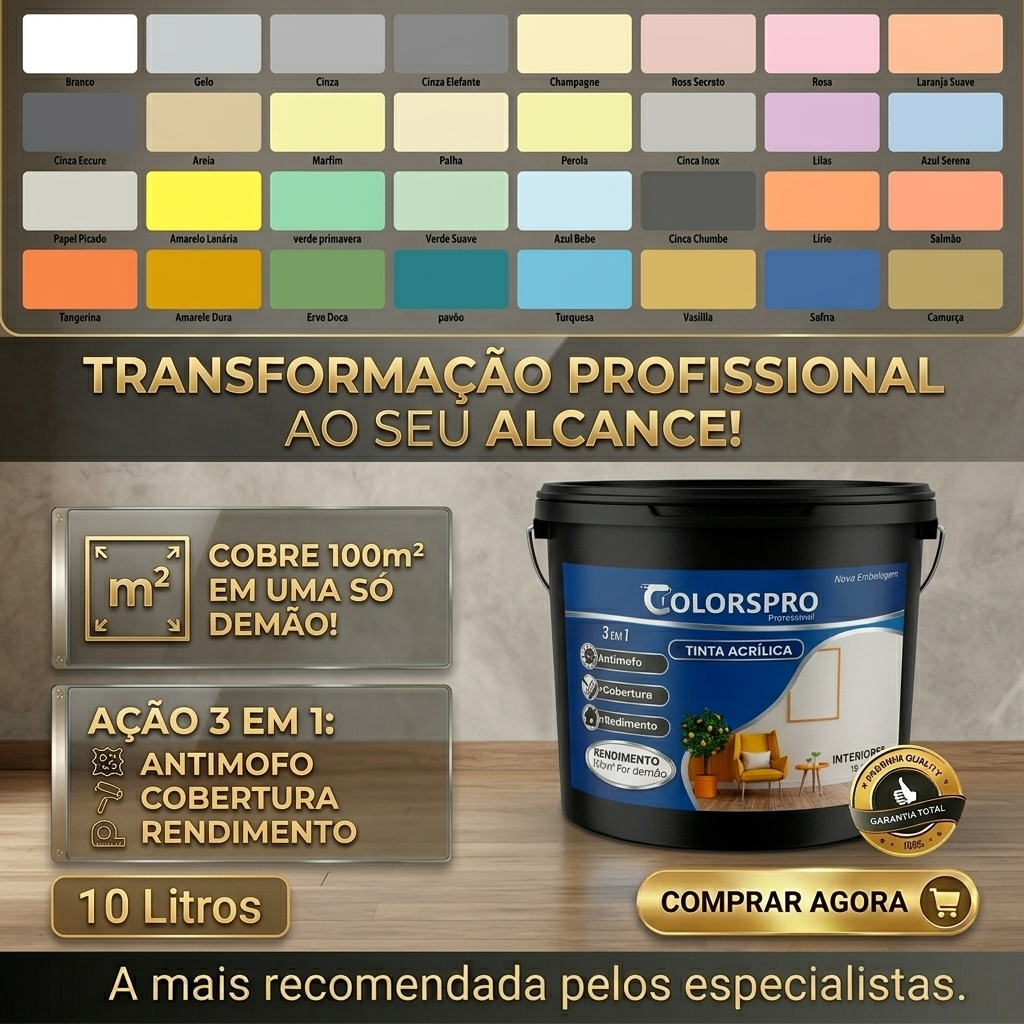 Detalhes do Tinta de parede acrílica 10 litros ColorsPro - Sem cheiro e com Antimofo  - Alta cobertura