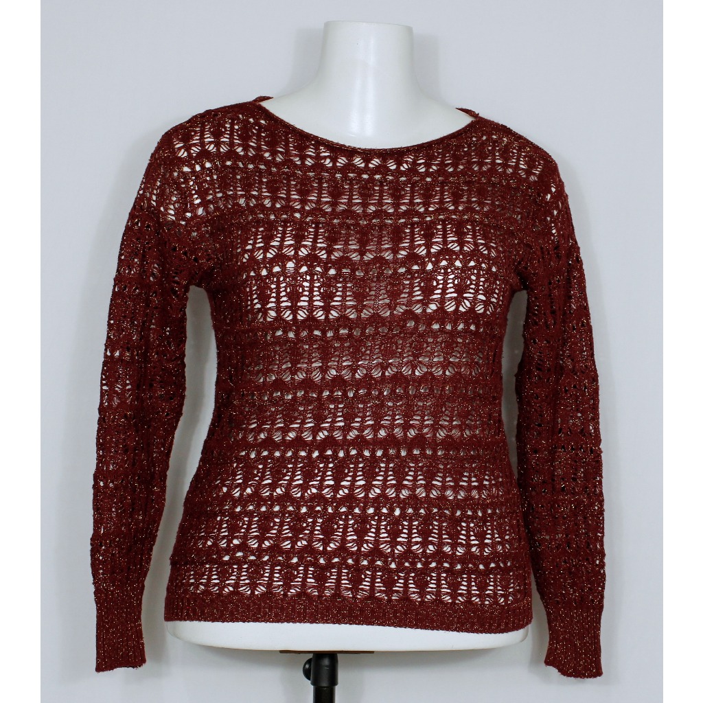 Blusa tricot lã feminino marsala e dourado - Veste M - Ref. 5716 (brechó)