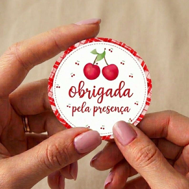 Tag Cerejinha para Lembrancinha | Chá de Bebê Menina | Festa Infantil Rosa | Tag Redonda Pronta Entrega cerejinha