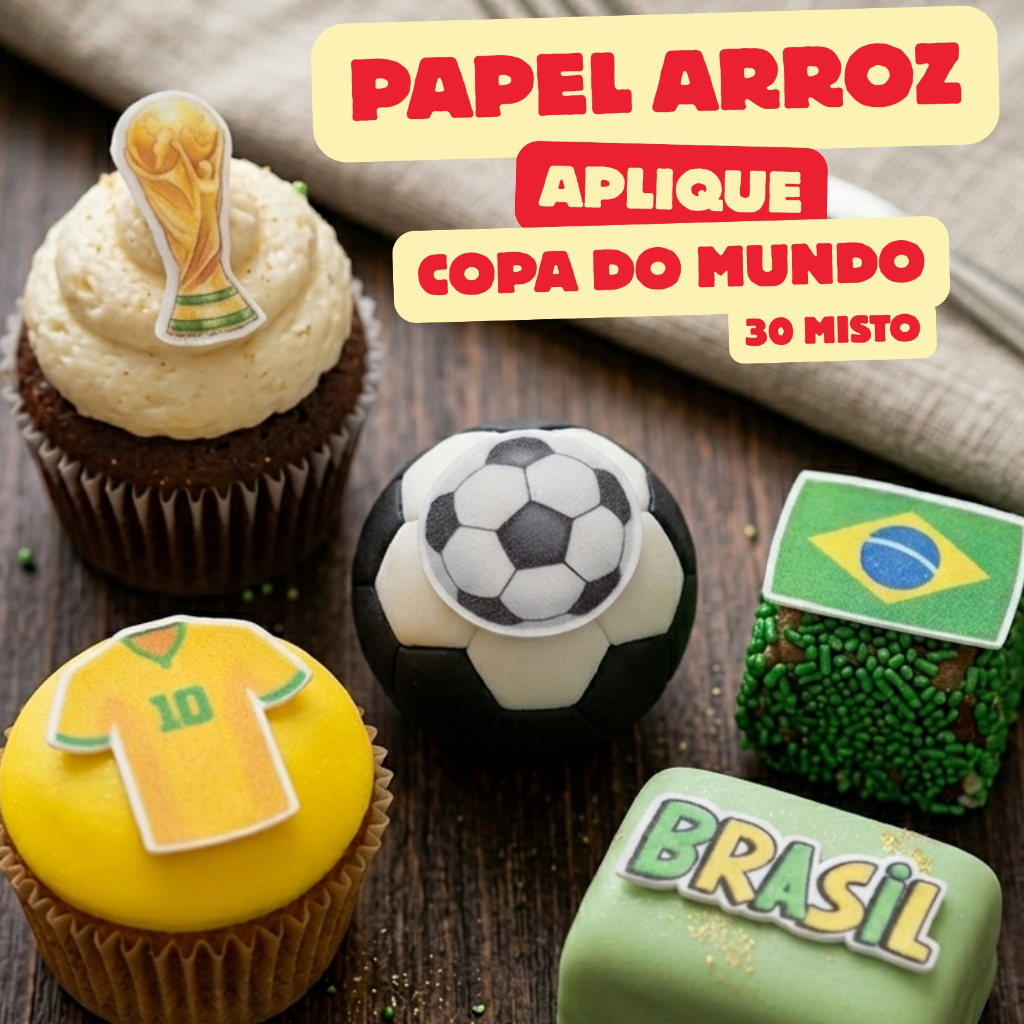 Apliques de papel arroz comestível bolo doces chocolate copa do mundo brasil futebol