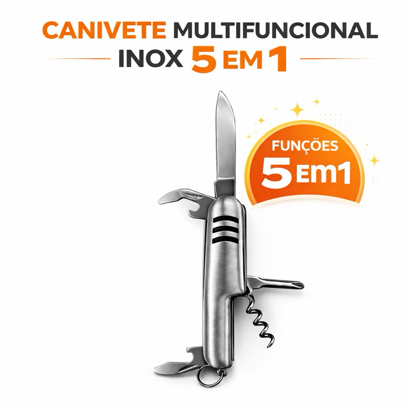 Canivete Multifunções de Bolso Suíço inox Com Chaveiro 5 Funções