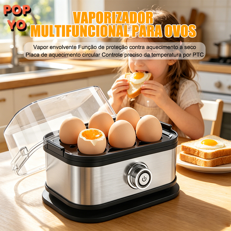Cozedor de Ovos Elétrico Quadrado 6 Ovos em Aço Inoxidável com Desligamento Automático