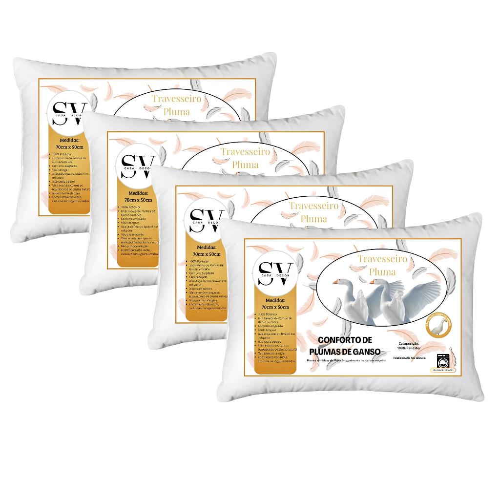 Kit Travesseiro Pluma de Ganso 70x50 Antialérgico Impermeável Premium Confort Antiacaro Pena Macio Fibra Siliconada