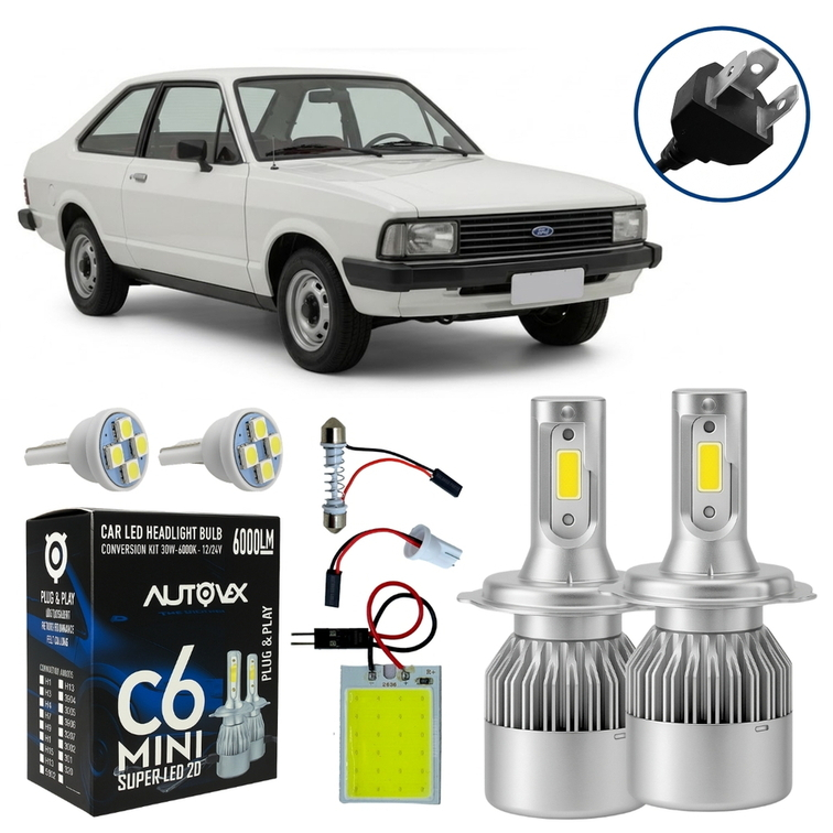 Par Led H4 Ford Corcel 1968 a 1986 30w 6000LM Pingo Torpedo