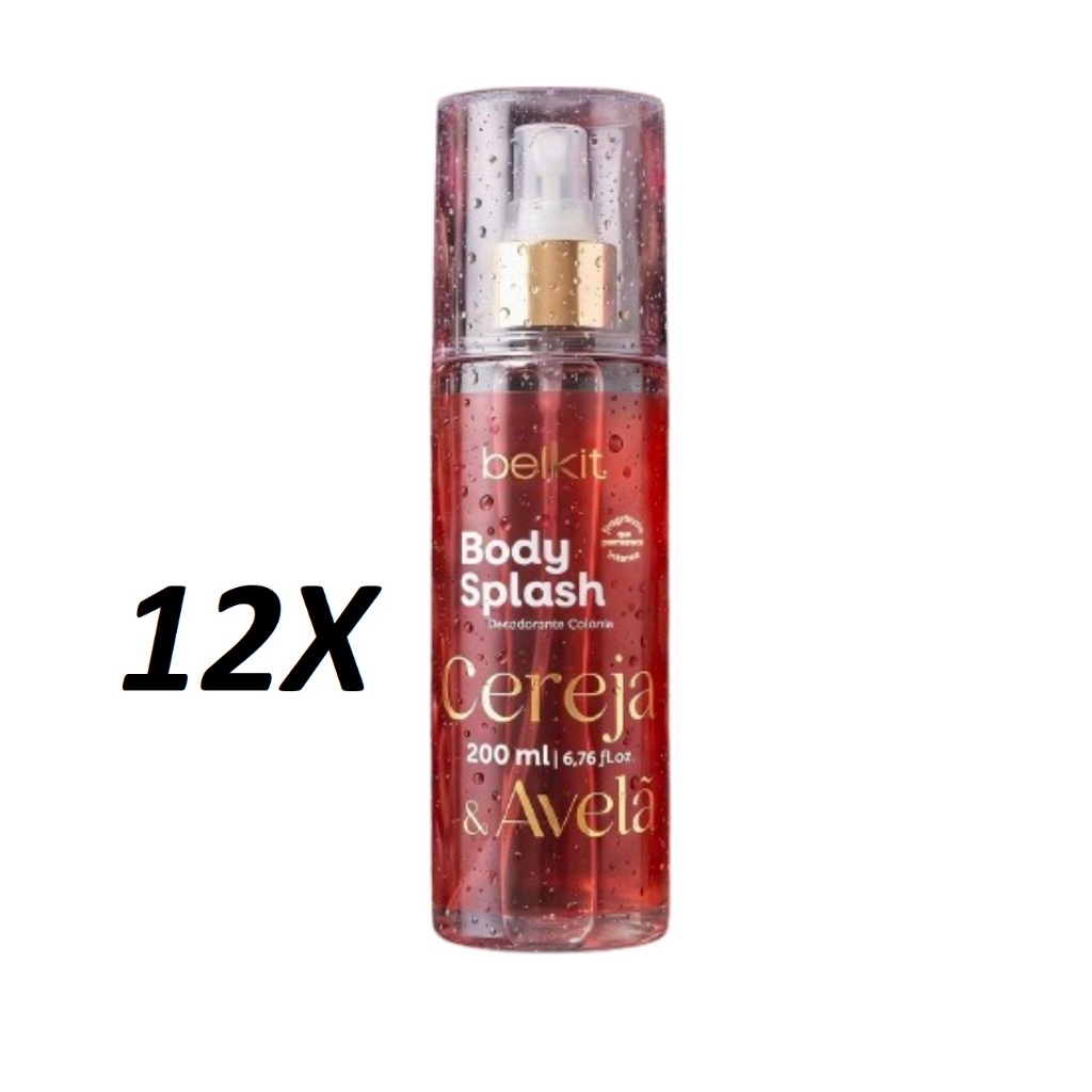 Kit 12 Body Splash Cereja e Avelã 200ml BELKIT | Alta Projeção | Alta fixação | Perfumaria Fina