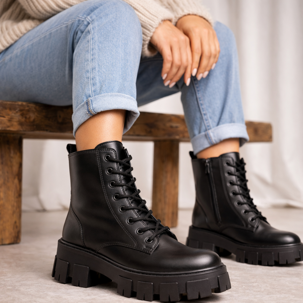 Coturno Feminino Bota Tradicional Plataforma Militar Com Zíper Tratorada Blogueira