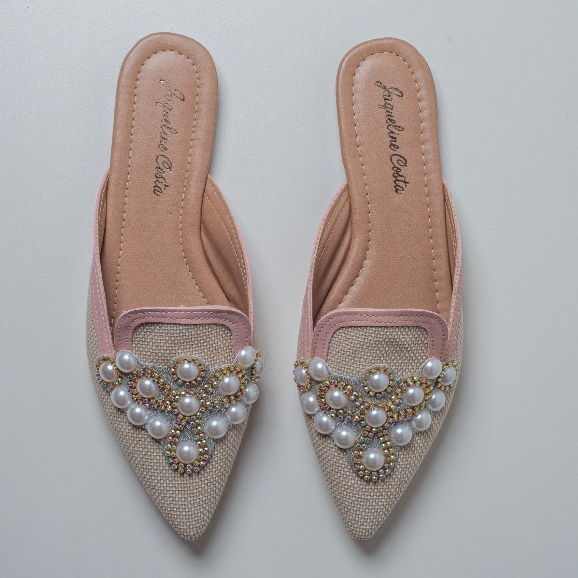Mule Feminino luxo Bico fino Sapatilha Sandália Sapato Mocassim Rasteira Casual Jaqueline Costa