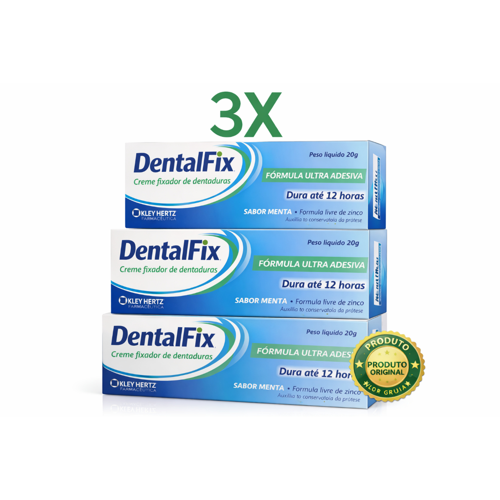 Kit 3x DentalFix Creme Fixador Dentadura 20g Ultra Forte Até 12h Sem Zinco Menta Original Econômico