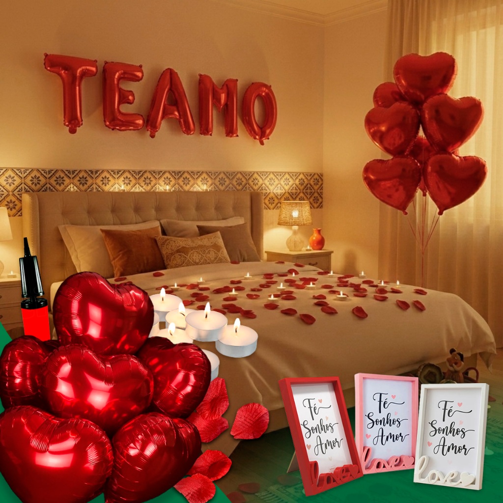 Kit Decoração Romântica 400 Pétalas 10 Velas 4 Balões + Balão Eu Te Amo em Oferta na Shopee