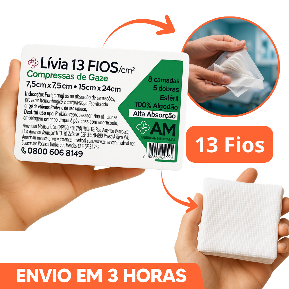 Kit até 500un Compressa de Gaze Estéril Hidrófila 13 Fios Lívia 7,5x7,5cm Marca Amed