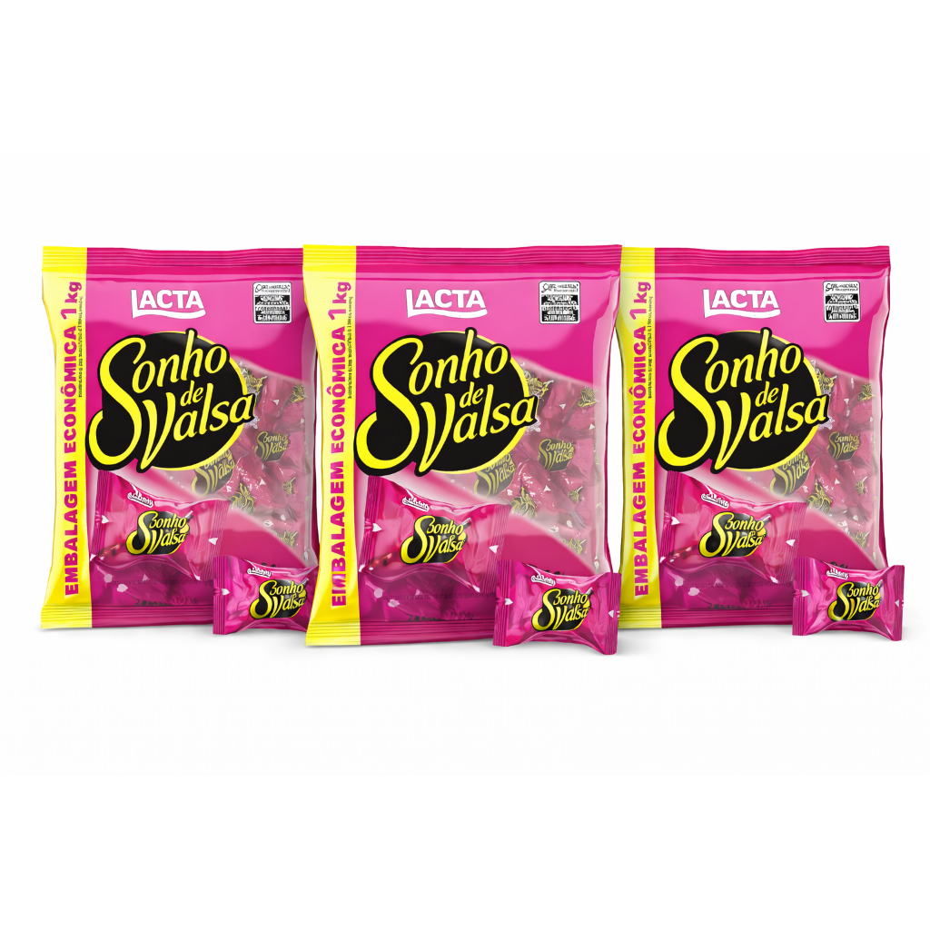 Kit 3 pacotes de Sonho de Valsa Lacta com 1kg cada - Bombom Chocolate
