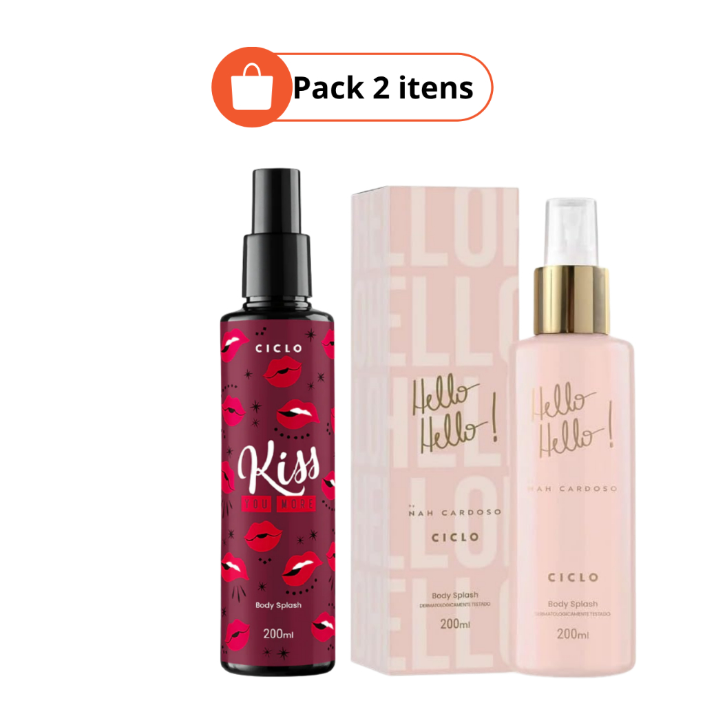 Kit Body Splash Kiss You More + Hello Hello Ciclo Cosméticos Original 200ml Perfume Feminino Doce e Suave