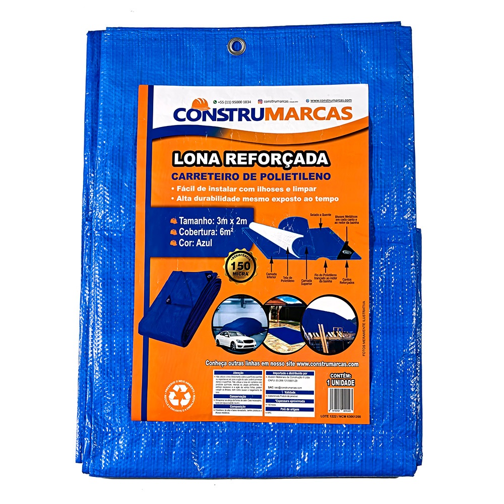 Lona Reforçada 3x2 Impermeável 150 Micra Multiuso C/ilhós