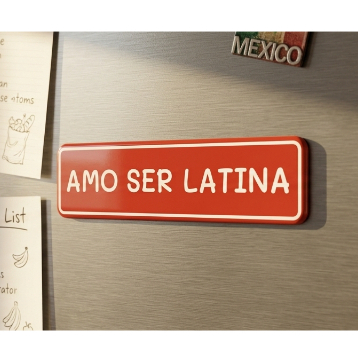 Plaquinha decorativa ÍMÃ de geladeira com a frase amo ser latina imita placa de rua LATINA COZINHA
