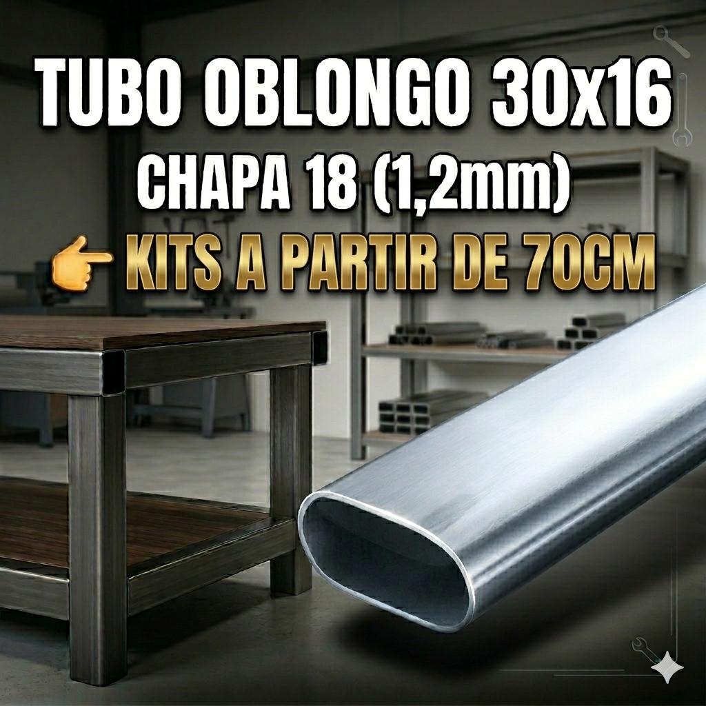 Kit Tubo Oblongo 30x16 (1,2mm) 70cm/1m – Para Portões, Estruturas e Móveis