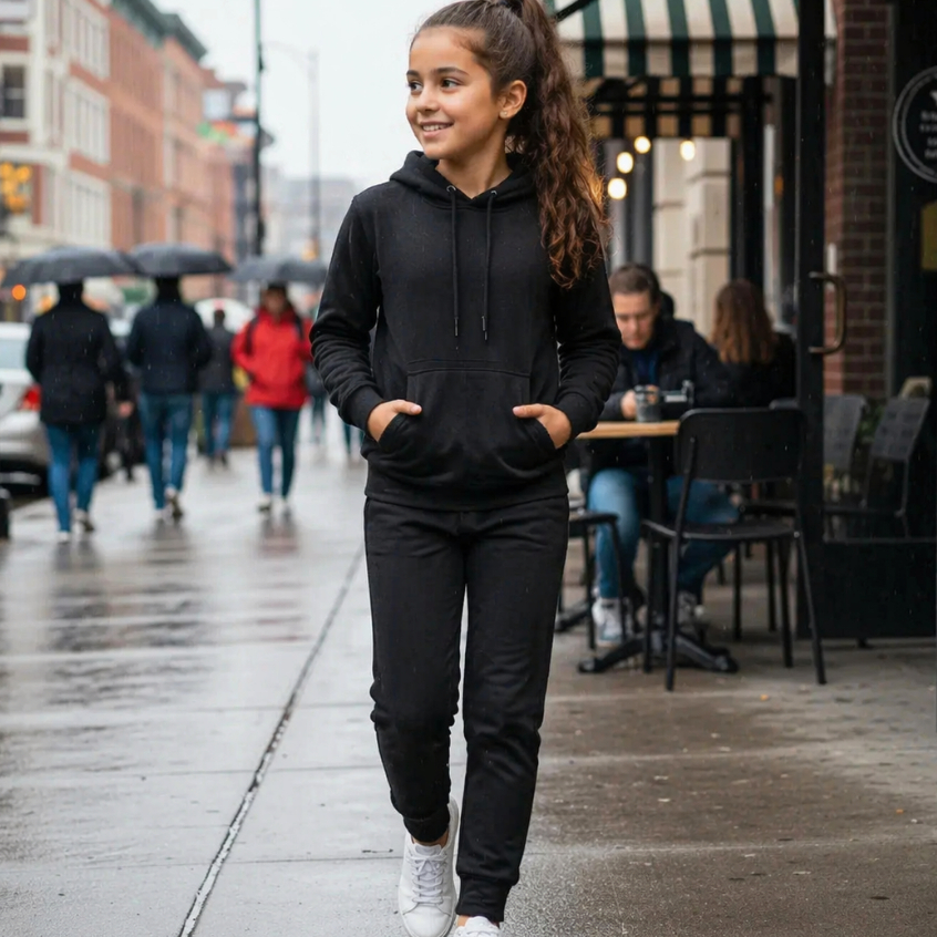 Conjunto Moletom Menina Juvenil Calça Bolso com Blusa Canguru Capuz Inverno Premium Agasalho