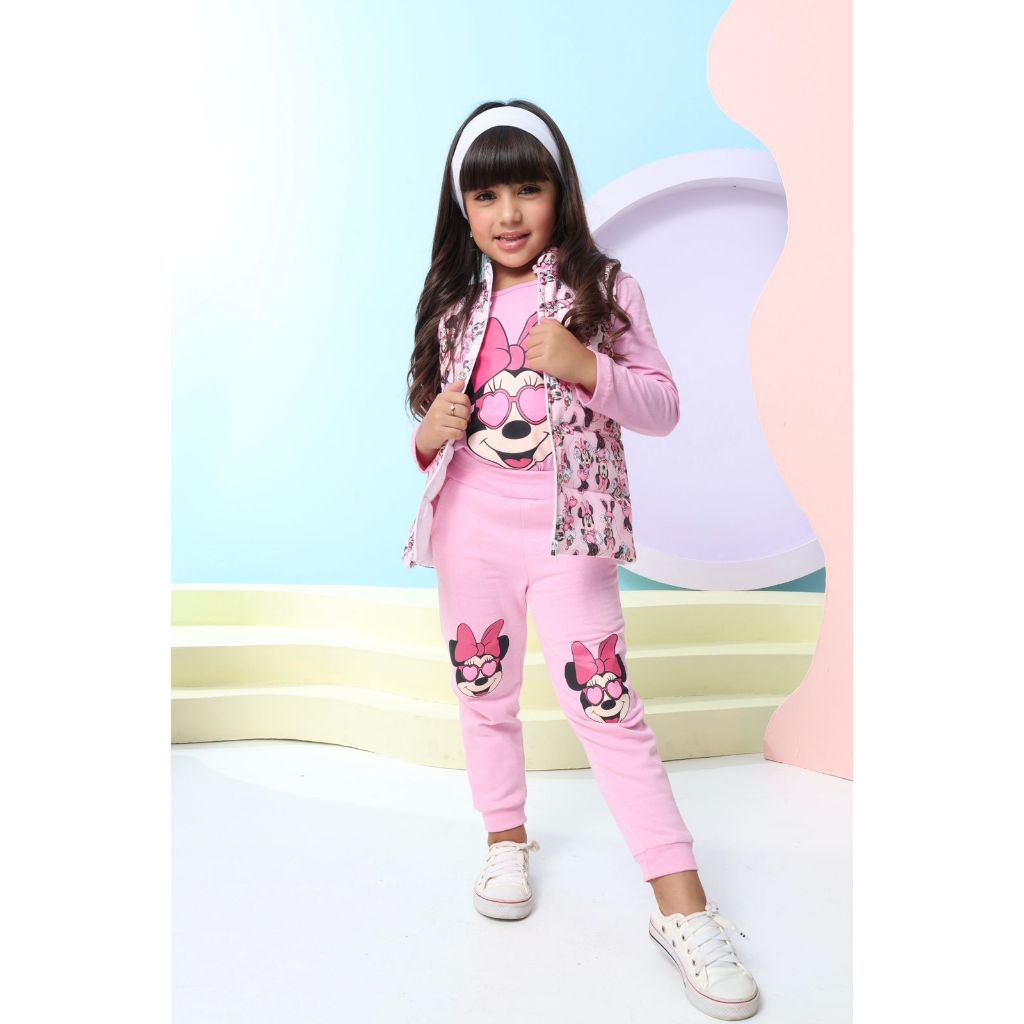 CONJUNTO INFANTIL FEMININO MINNIE ROSA CLARO COM COLETE ROUPA INFANTIL MENINA MODA INVERNO 2 A 10 ANOS