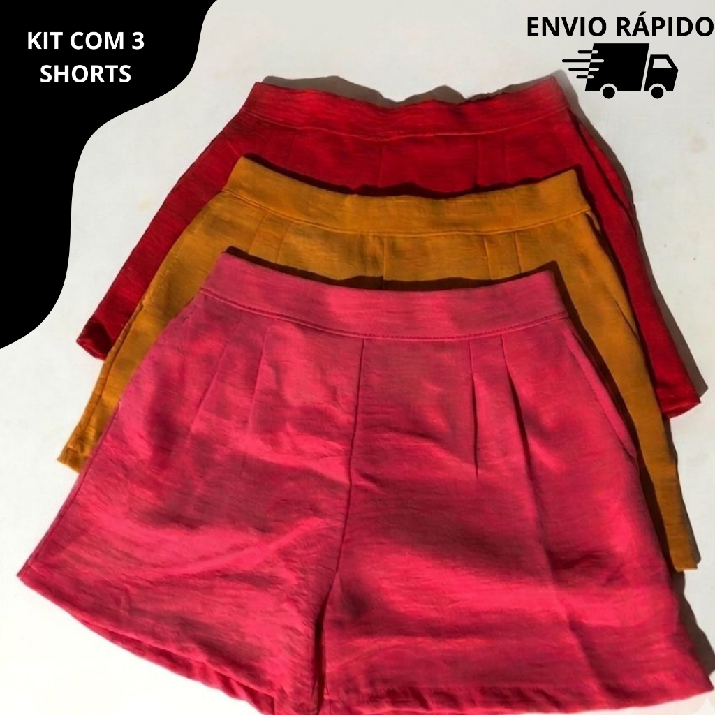 Kit com 3 shorts infantil menina zara tecido duna molinho e confortável