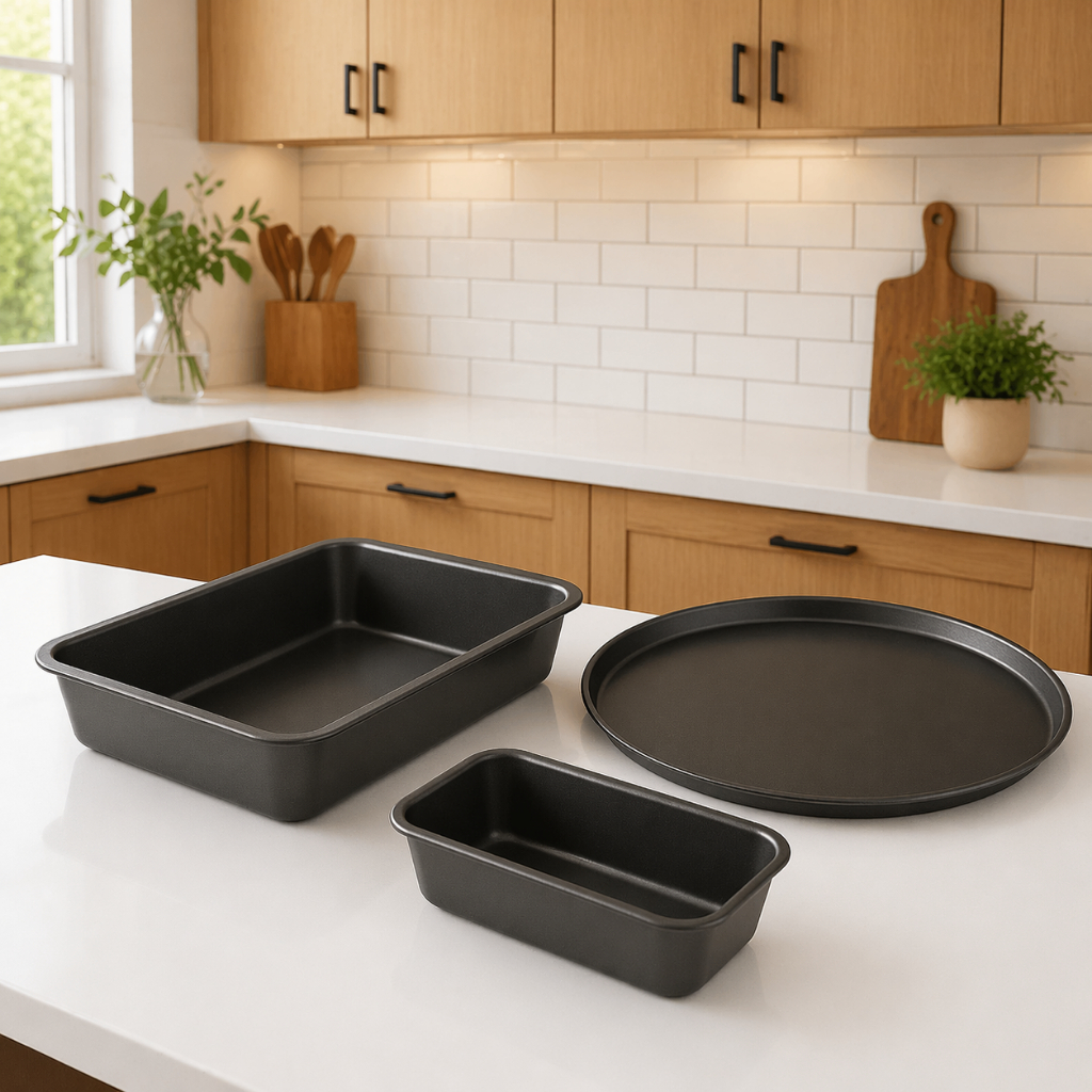 Kit 3 Formas Antiaderentes Aço Carbono Assadeira 32cm Pizza 29cm Pão 25cm Forno