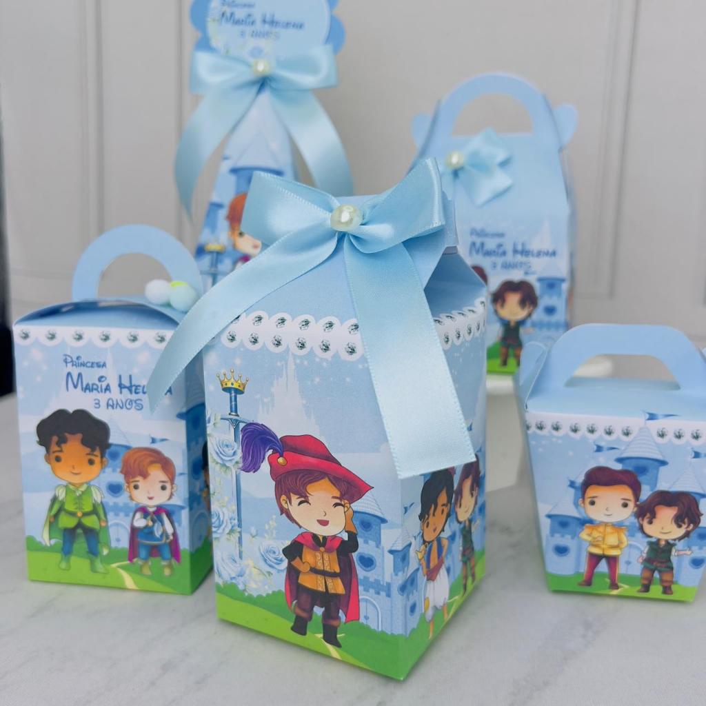 Envio rápido caixinhas personalizadas lembrancinha príncipes e princesas festa infantil