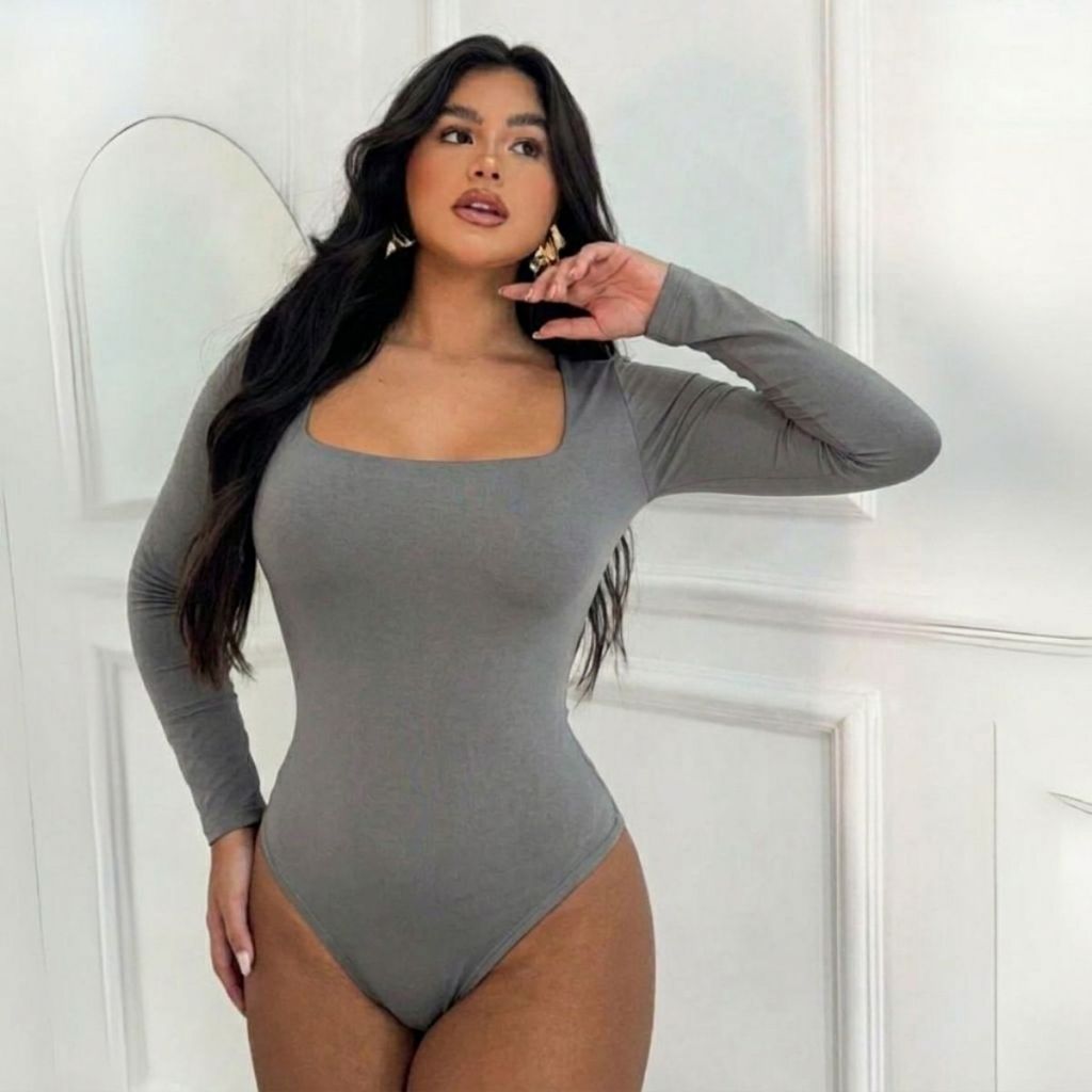 Body Feminino Decote Quadrado Body Manga Longa Feminino Bory Body Preto Body Marrom Body Moda Gringa