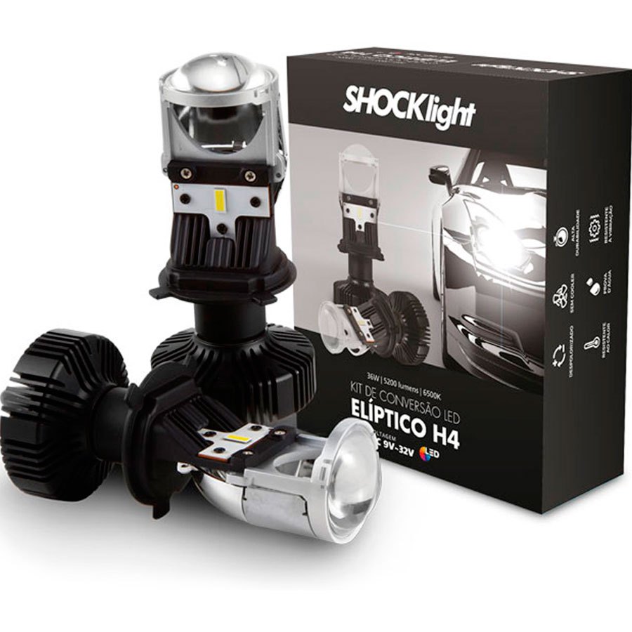 Ultra Led H4 Mini Projetor Canhão Eliptico Shocklight 6500K SLL-H4EP