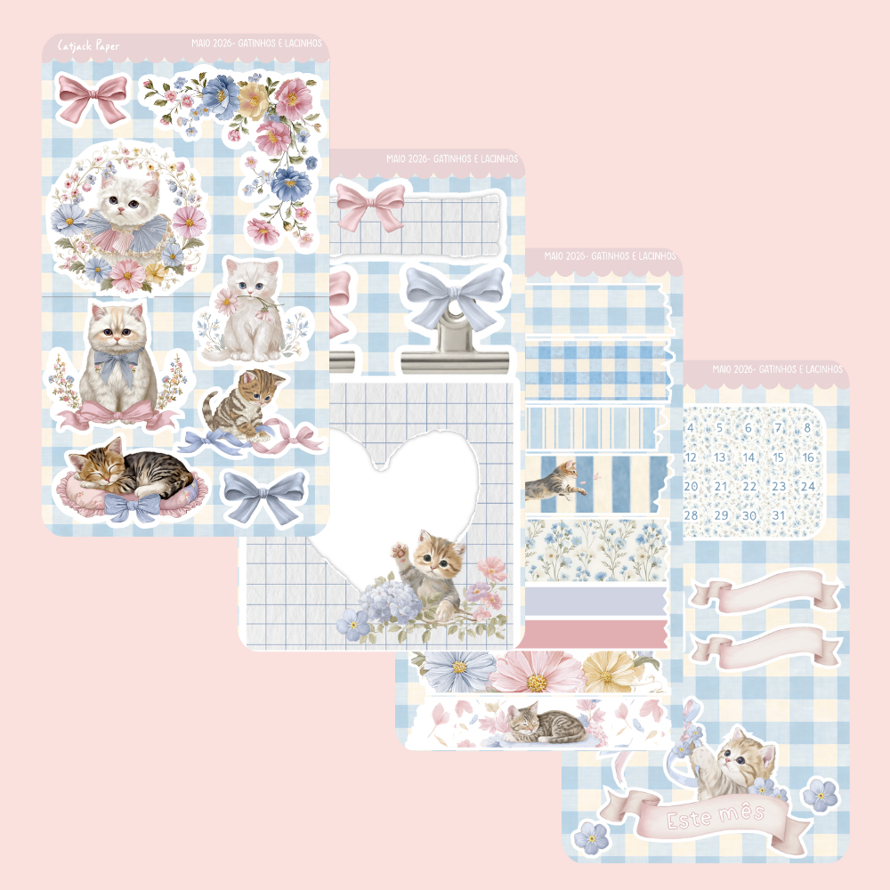 Kit de Adesivos Decorativos - Maio 2026 - Gatinhos Planners & Journals - 4 Cartelas
