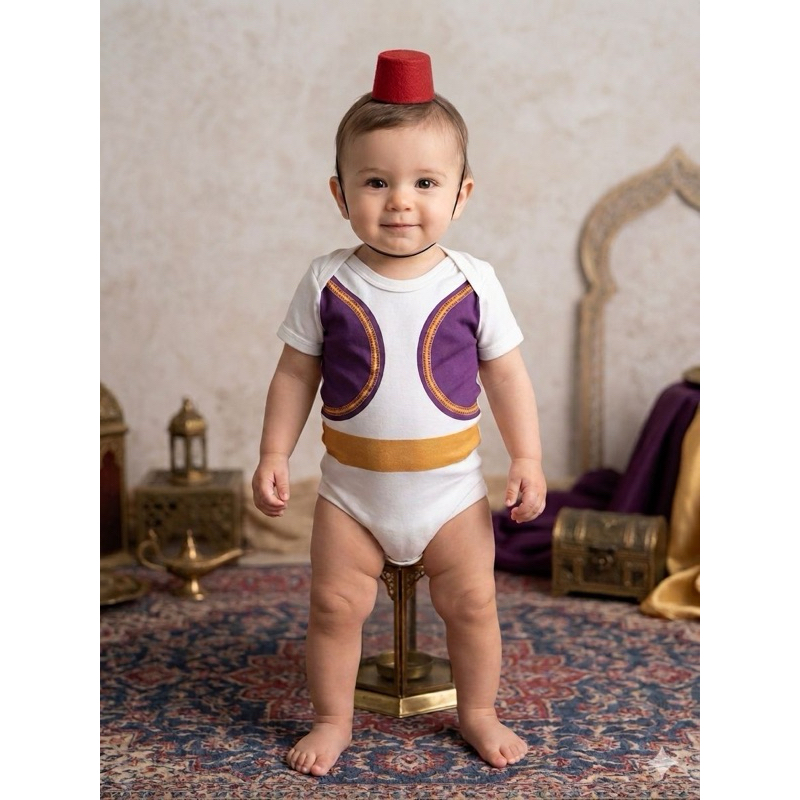 Body Bebê Aladin com Chapéu | Fantasia Infantil Príncipe Árabe Mesversário Ensaio Foto