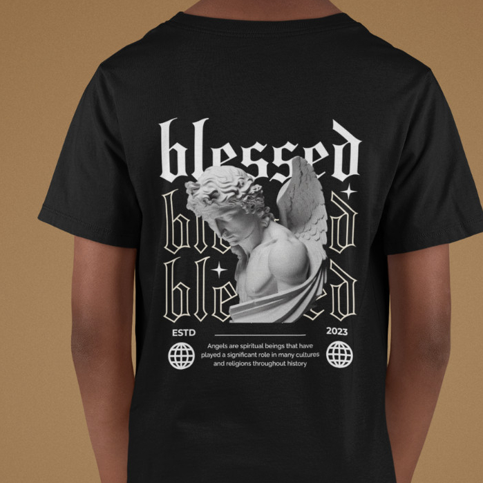 Camiseta Oversized Angel Gótica Streetwear Preta 100% Algodão