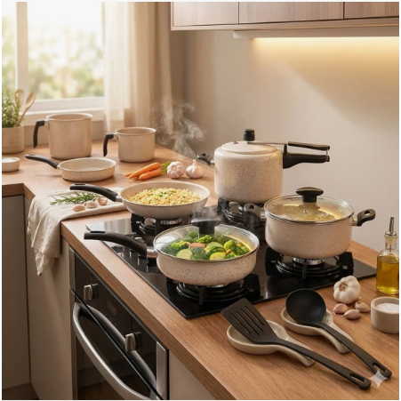 CONJUNTO 9 PANELAS ANTIADERENTE COM PANELA DE PRESSÃO 2L