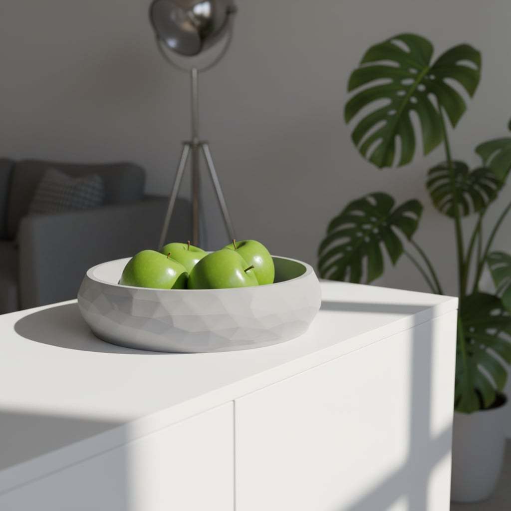 Bowl Decorativo Cinza em PLA com Design Geométrico Facetado para Mesas e Aparadores Organizador Porta Objetos Treco
