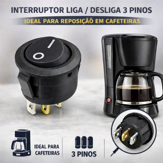 Interruptor Botão Redondo Liga/Desliga 3 Pinos para Cafeteira – Universal
