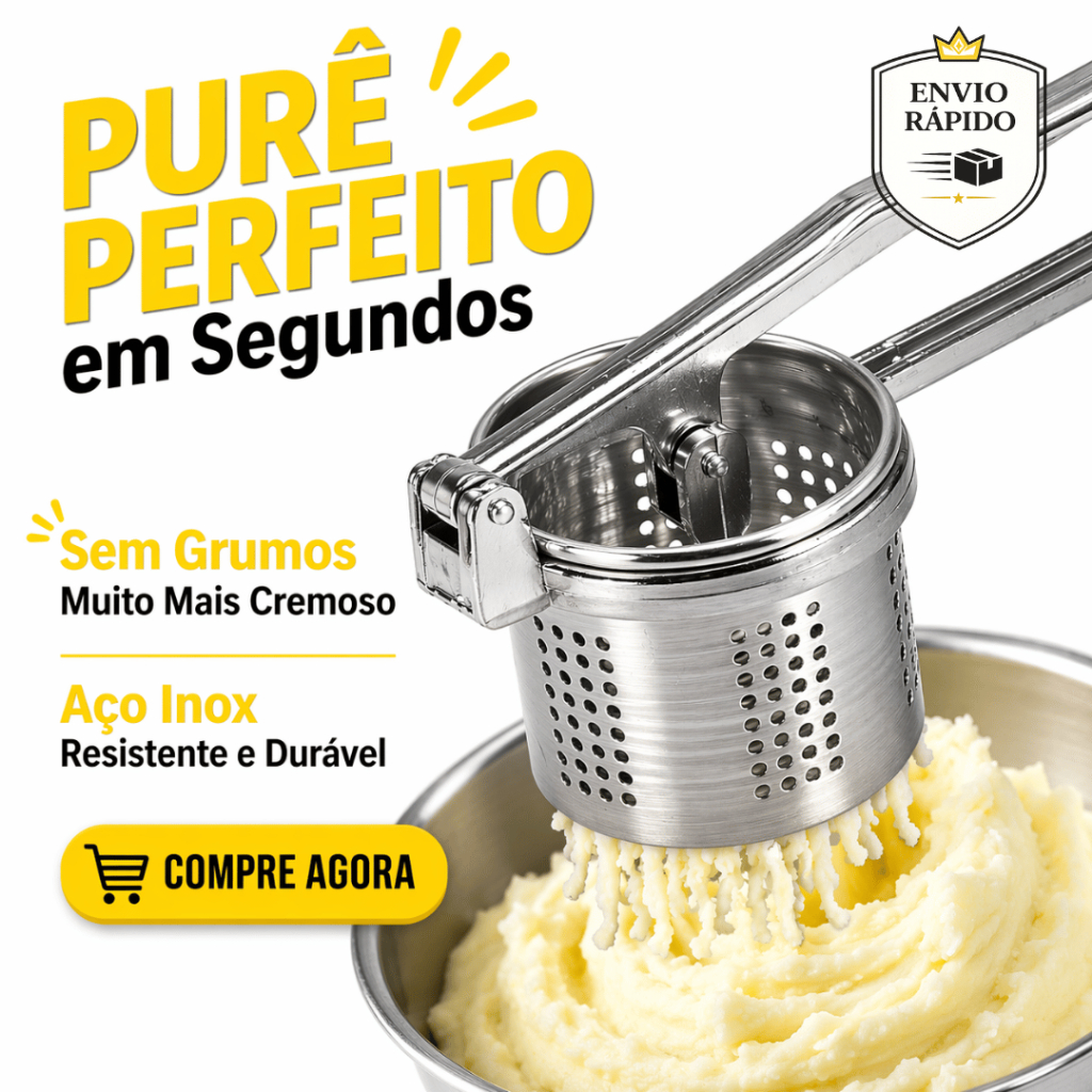 Espremedor de Batata Inox Tipo Prensa Profissional Faz Purê Cremoso Sem Esforço Utensílio Cozinha