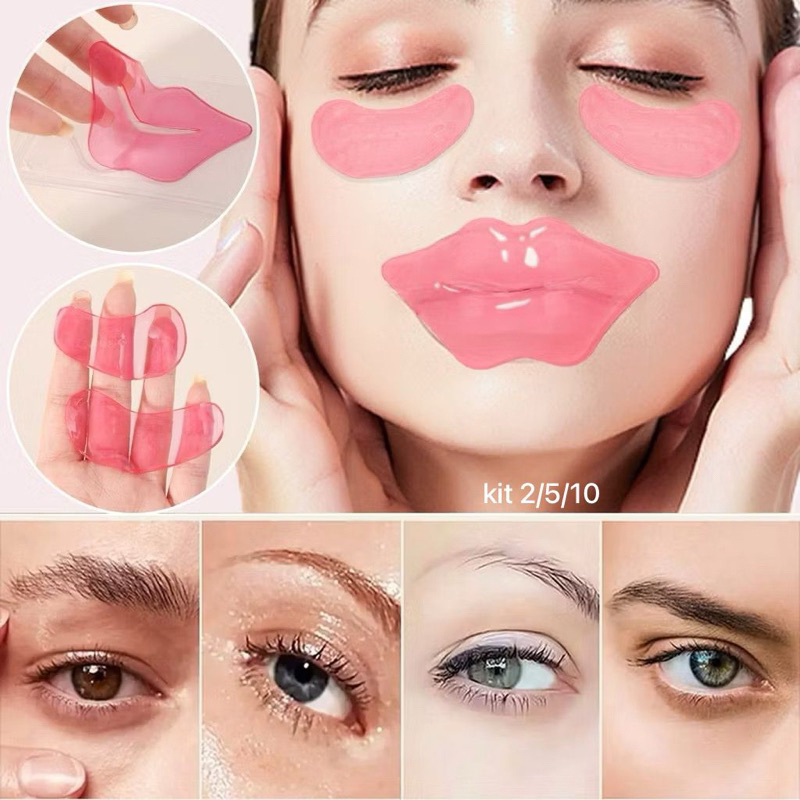 Kit 2-5-10 Máscara Labial + mascara para tratar Olheiras Rosa Hidratante Spa Facial