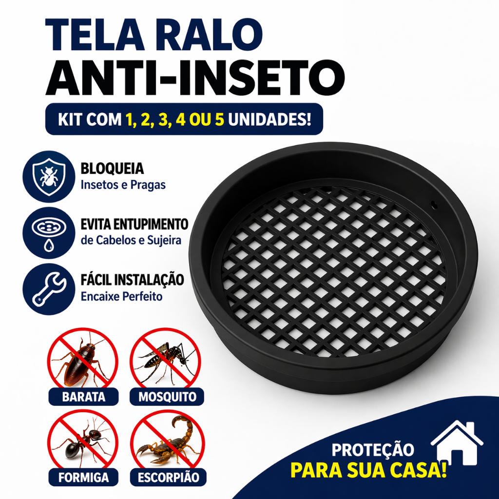 Tela Ralo Anti Inseto 10cm 100mm Vedação Banheiro Cozinha Universal Fácil Instalação