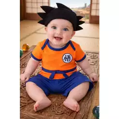 Body + Short + Touca Goku Fantasia Mêsversario Menino