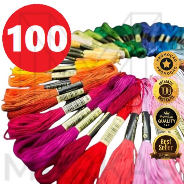 Imagem Kit Meadas de Linhas de Bordado Ponto Cruz Até 100 Cores | Fio de Meada Artesanato Algodão Poliéster